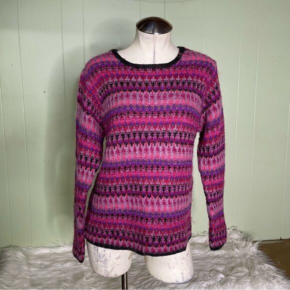 Vintage Susan Bristol Hand Knit Colorful Purple Mohair Wool Blend Sweater Size M - Picture 2 of 8